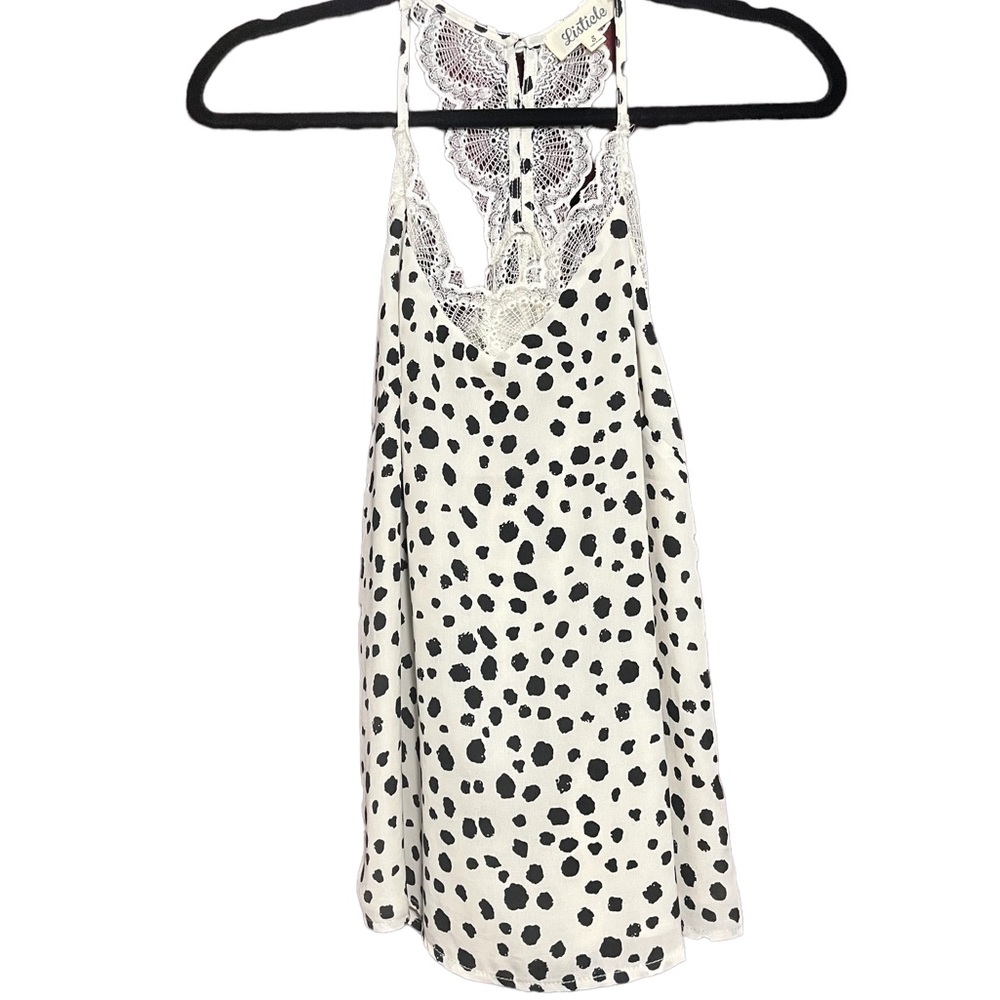 White Animal Print Lace Top with Racerback and Buttons